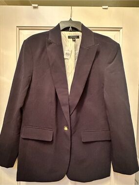 Ann Taylor Dark Navy Single-Button Blazer with Gold Button